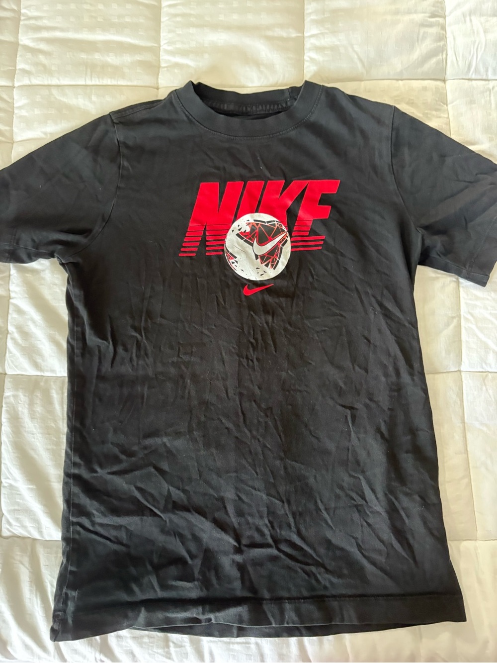 Nike Black Tee with Red Logo and Soccer Graphic